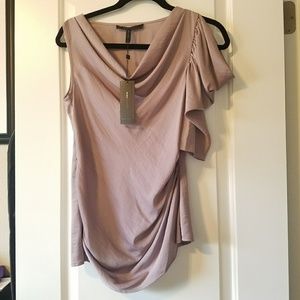 BCBG MaxAzria grey lavender drape neck blouse